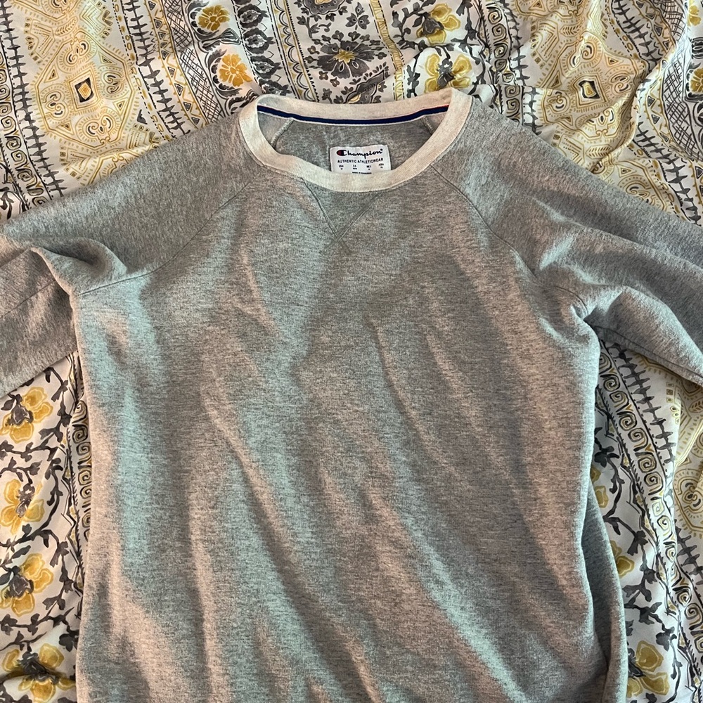 Champion Gray Crewneck Sweater with Ribbed Trim